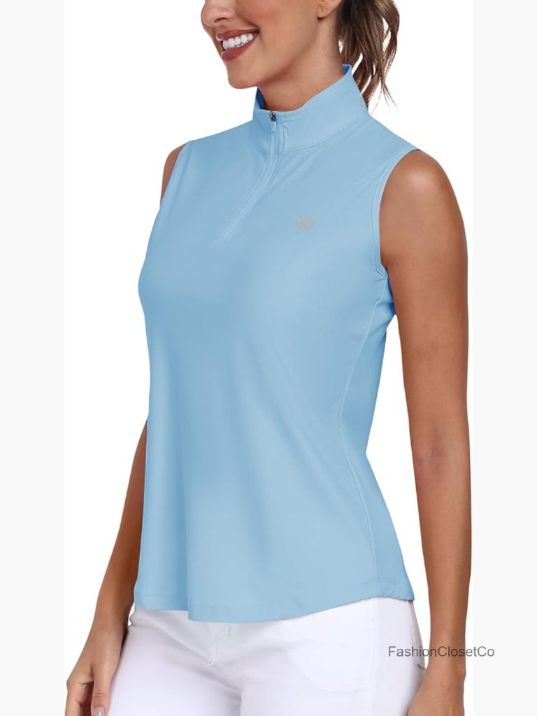 Sleeveless Golf Polo With Upf 50+ Sun Protection Quarter Zip Tank Top